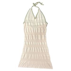 Earthbound, Peach/Pink Crochet Summer Mini Halter Dress, Large, NWT